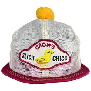 Vintage K Brand Short Brim Pom Pom Hat Cap SnapBack Crows Slick Chick Mesh USA